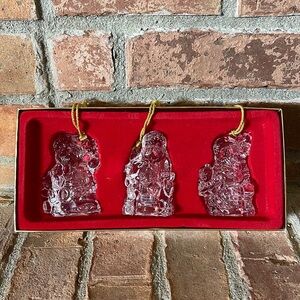 NIB Gorham Crystal Set of 3 Santa Ornaments